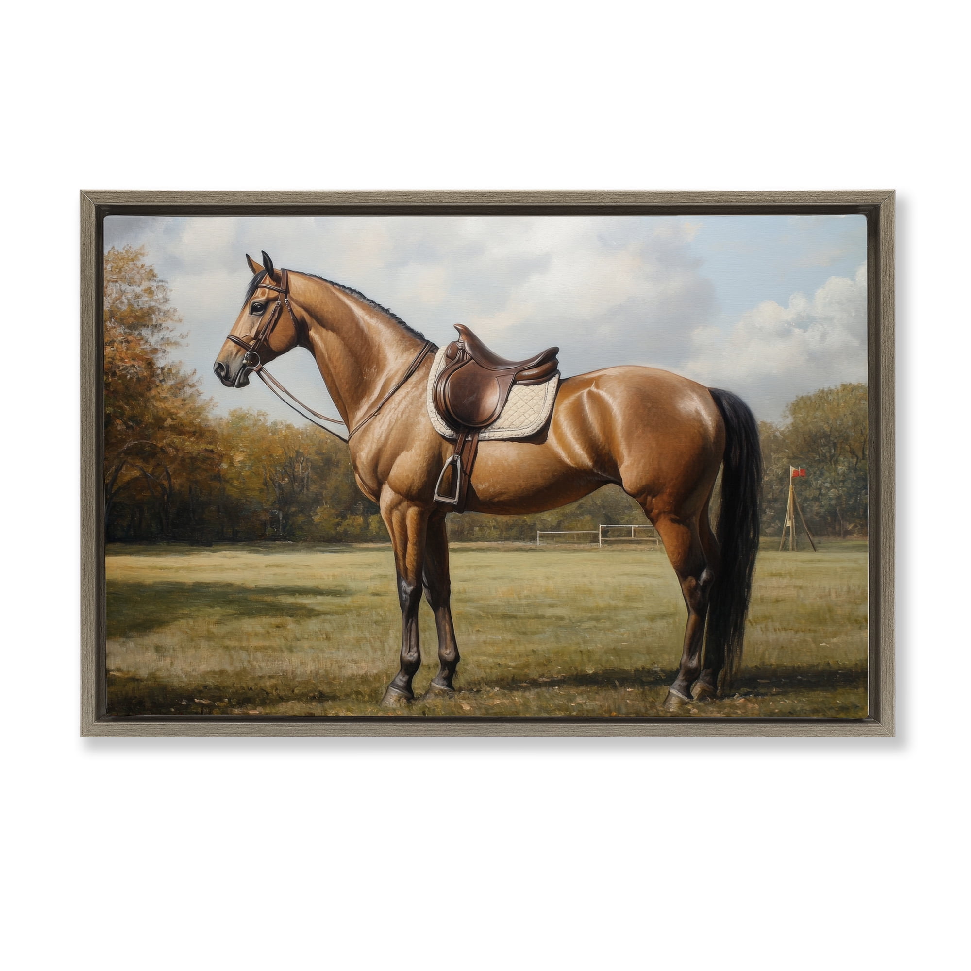 Stupell Industries Show Ready Horse with Saddle Brown Framed Floater Canvas Wall Art, design by Petal Prints Design