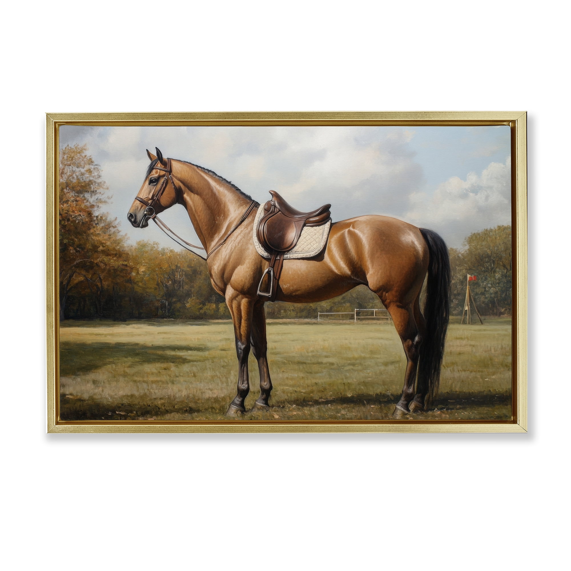Stupell Industries Show Ready Horse with Saddle Gold Framed Floater Canvas Wall Art, design by Petal Prints Design