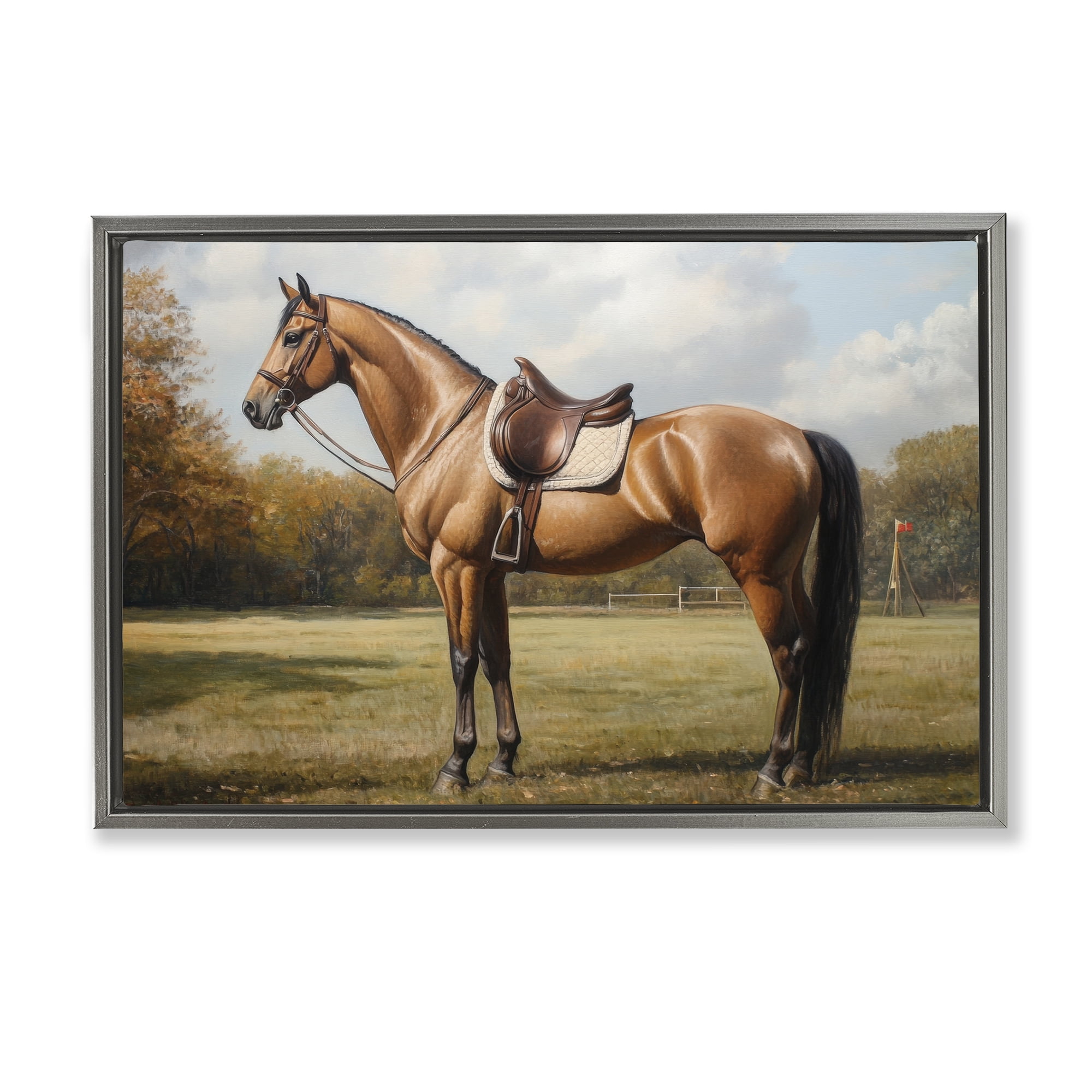 Stupell Industries Show Ready Horse with Saddle Gray Framed Floater Canvas Wall Art, design by Petal Prints Design