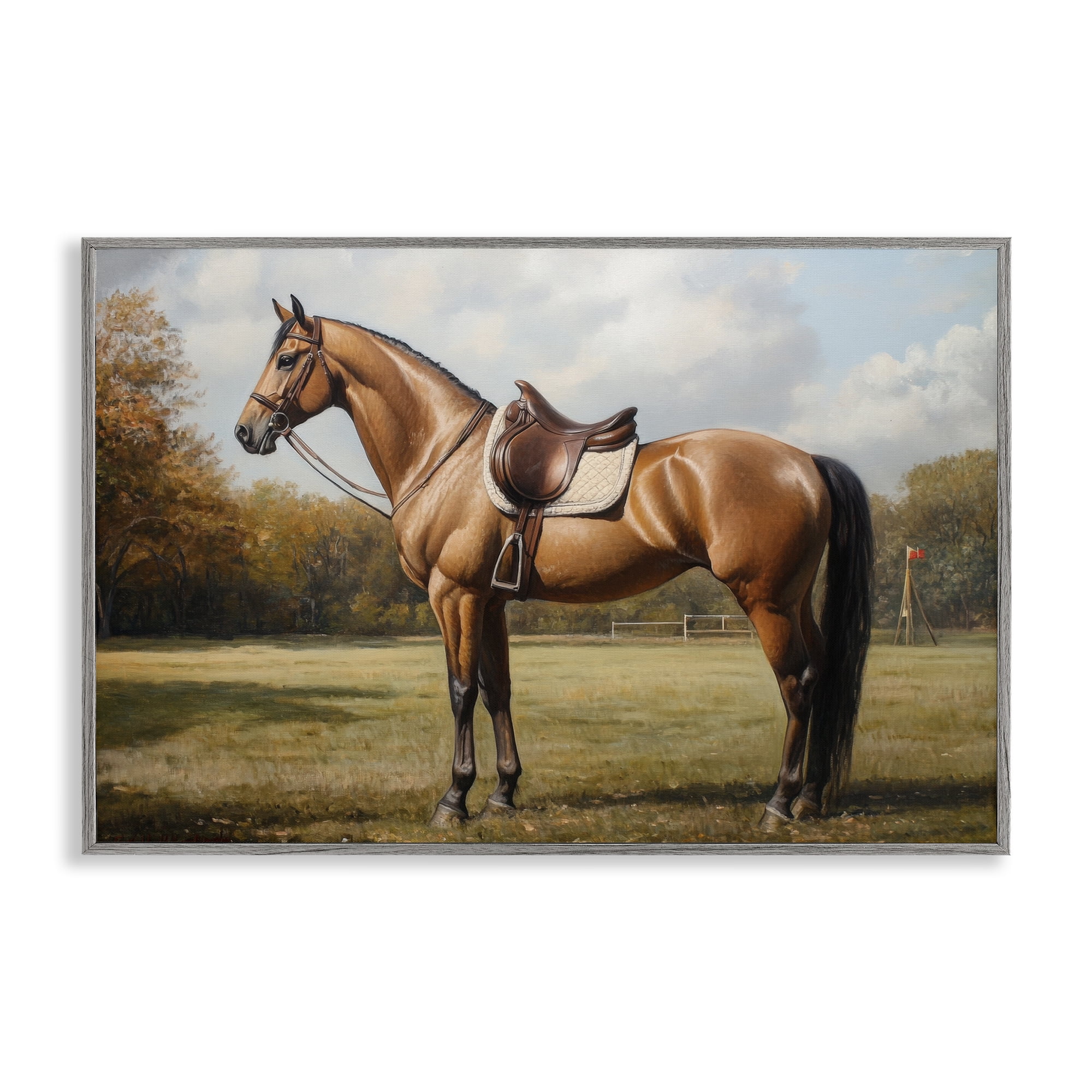 Stupell Industries Show Ready Horse with Saddle Gray Framed Giclee Art, design by Petal Prints Design