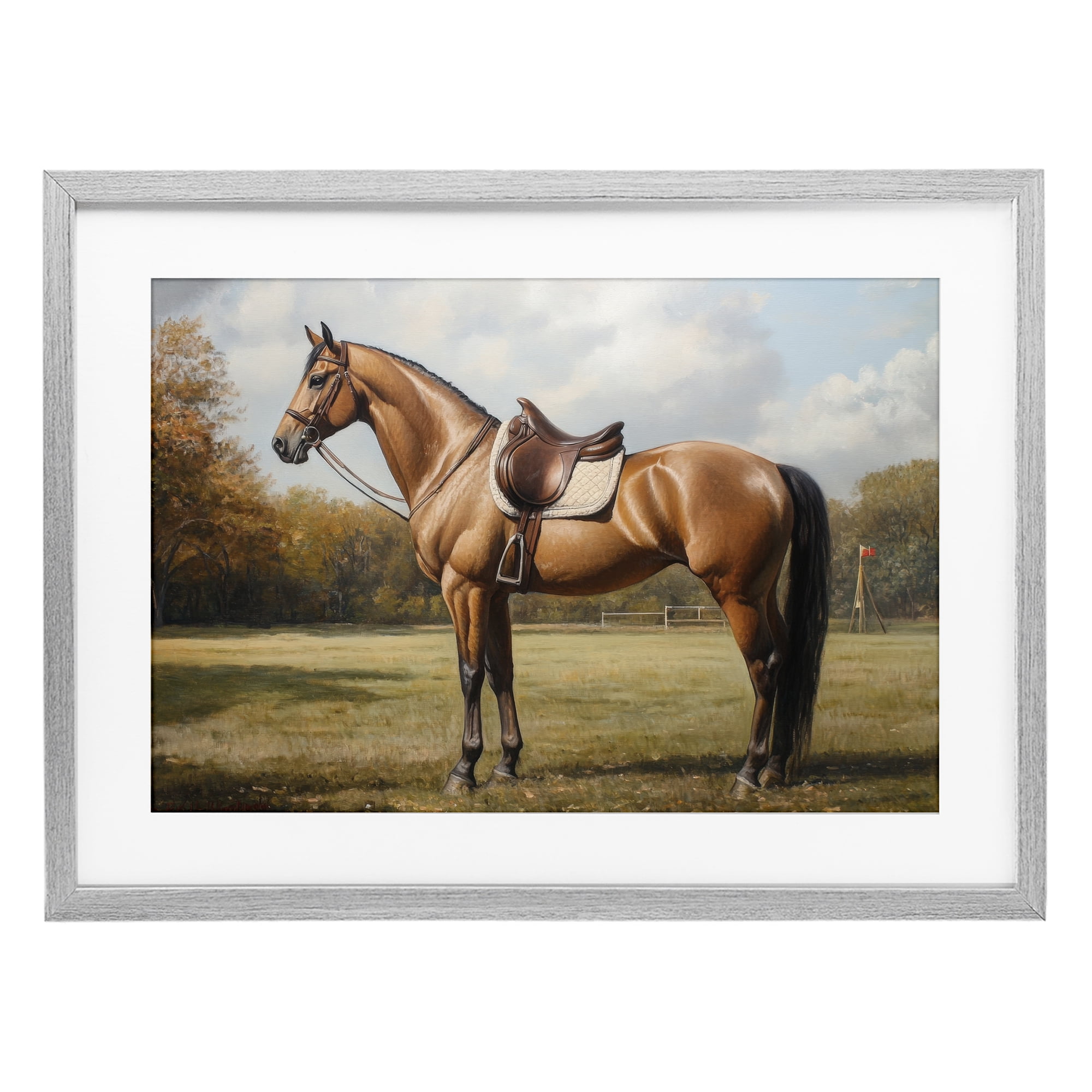Stupell Industries Show Ready Horse with Saddle Gray Framed Print Under Glass, design by Petal Prints Design