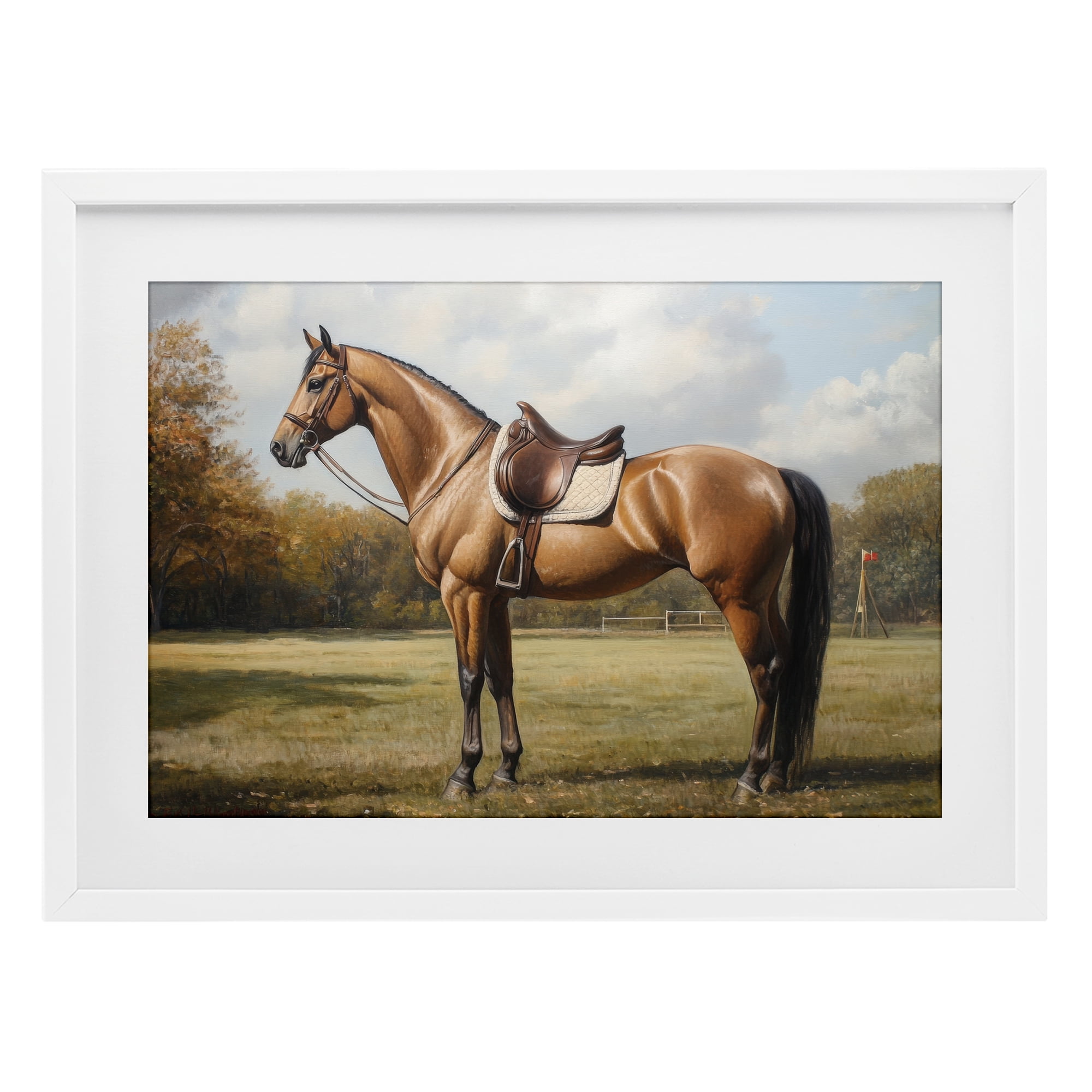 Stupell Industries Show Ready Horse with Saddle White Framed Print Under Glass, design by Petal Prints Design