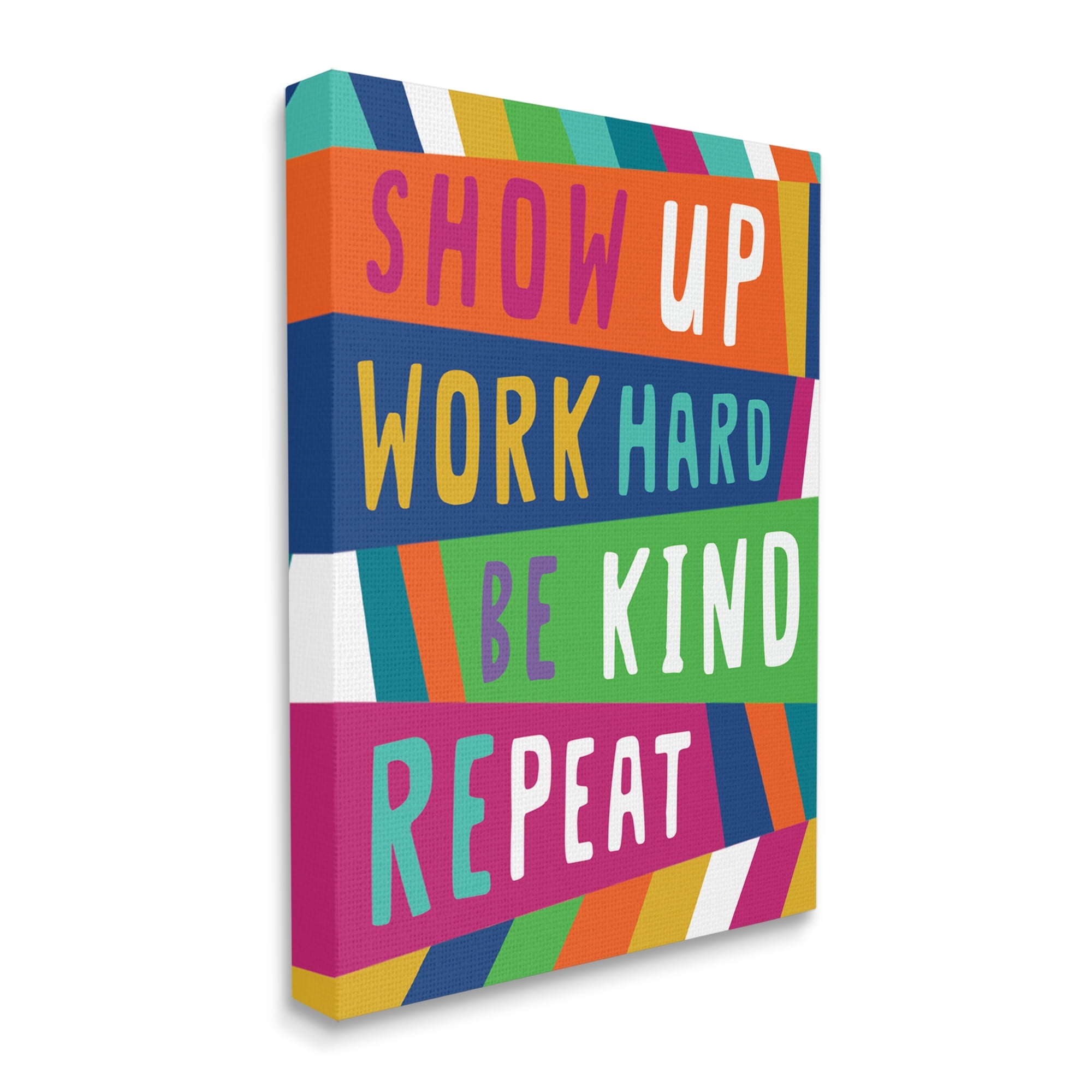 Stupell Industries Show Up Work Hard Phrase Pop Stripe Pattern,30 x 40,Designed by Nina Seven
