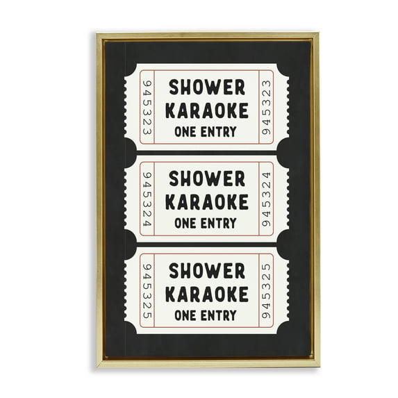 Stupell Industries Shower Karaoke Ticket Stubs Gold Framed Floater Canvas Wall Art design by Lettered and Lined, 25 x 17