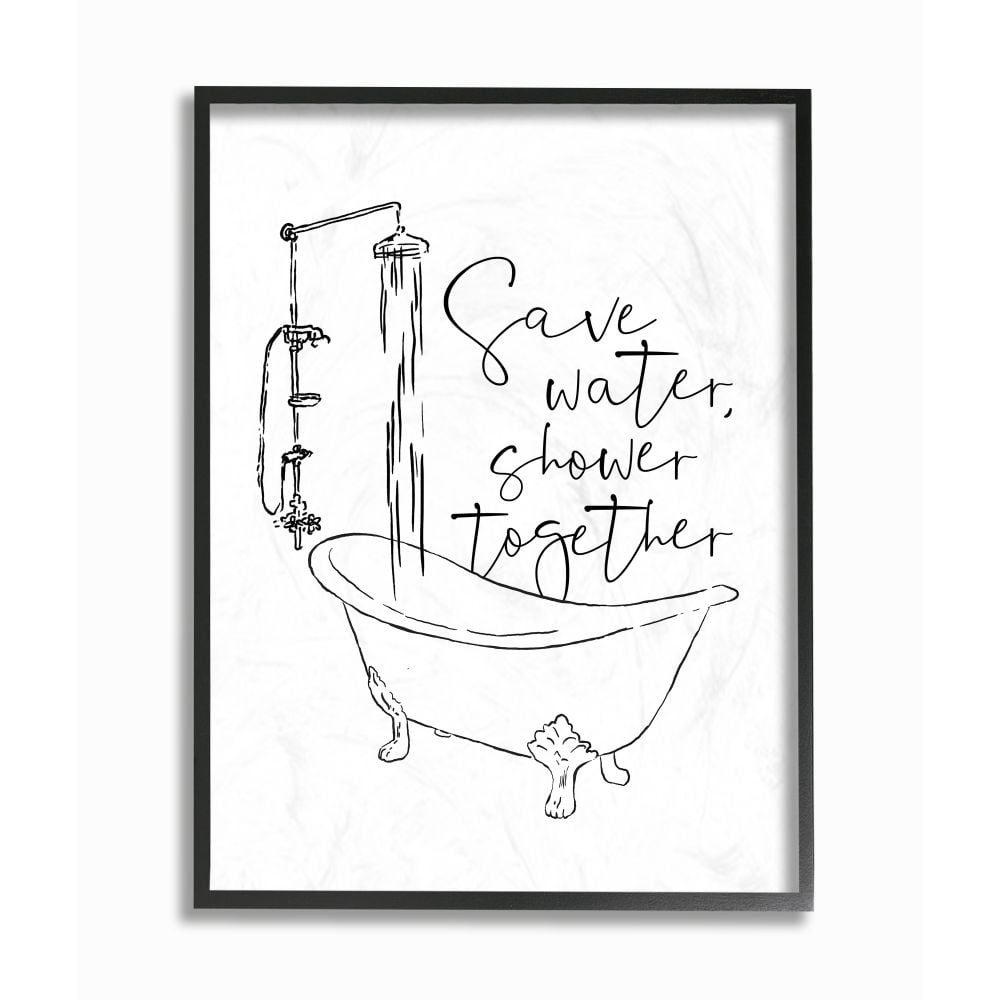 Stupell Industries Shower Together Funny Ink Drawing Bathroom Design Graphic Art Black Framed Art Print Wall Art, 16x20, by Milli Villa