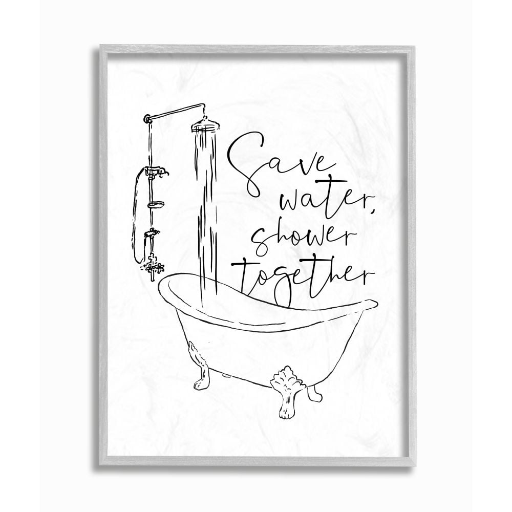 Stupell Industries Shower Together Funny Ink Drawing Bathroom Design Graphic Art Gray Framed Art Print Wall Art, 11x14, by Milli Villa