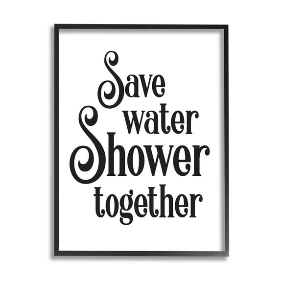Stupell Industries Shower Together Humorous Bathroom Typography Casual Sign Graphic Art Black Framed Art Print Wall Art, Design by Lettered and Lined