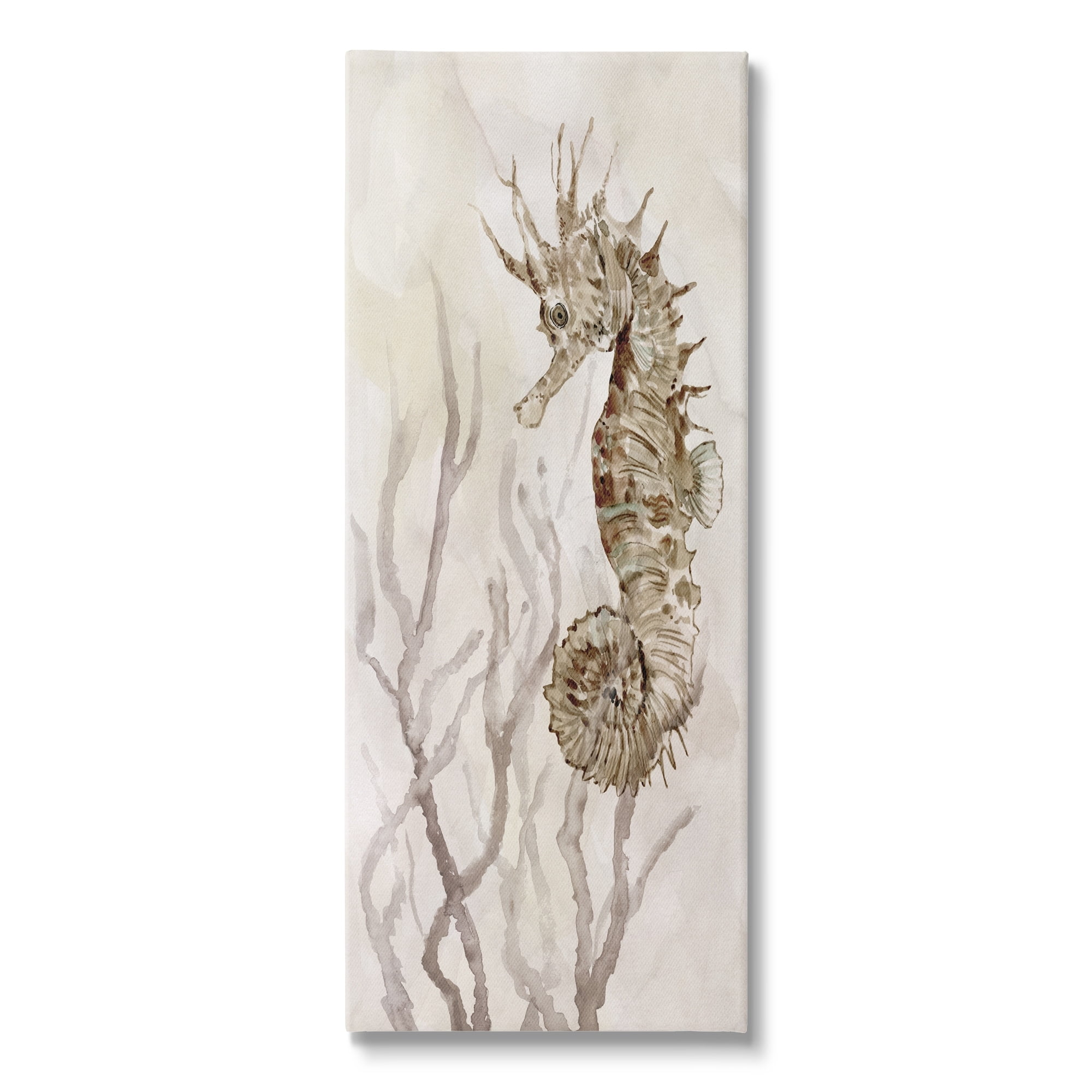 Shy Seahorse Beige and Brown Canvas Wall Art, 17 x 40