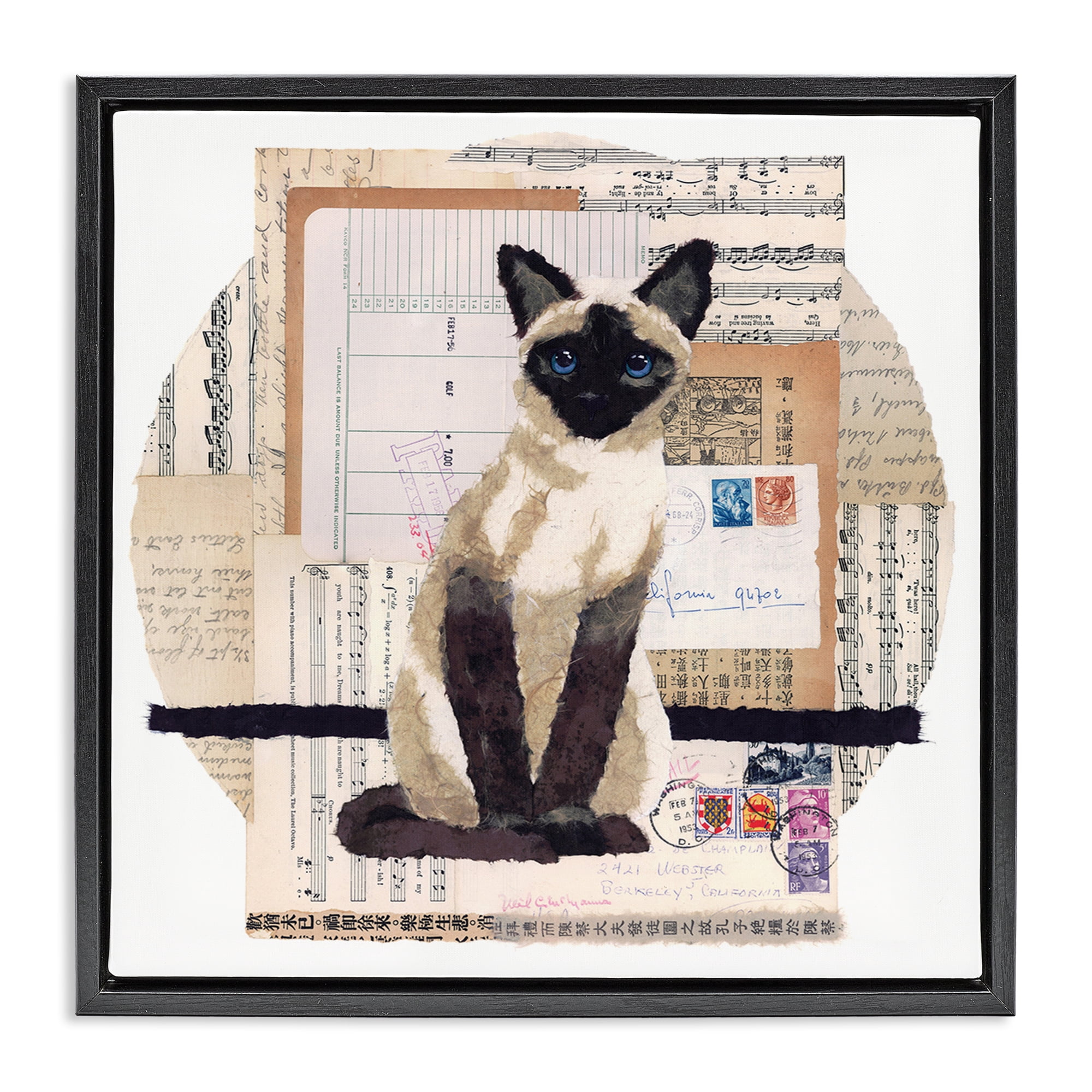 Stupell Industries Siamese Cat Collage Animals & Insects Painting Black Floater Framed Canvas Art Print Wall Art, 25 x 25