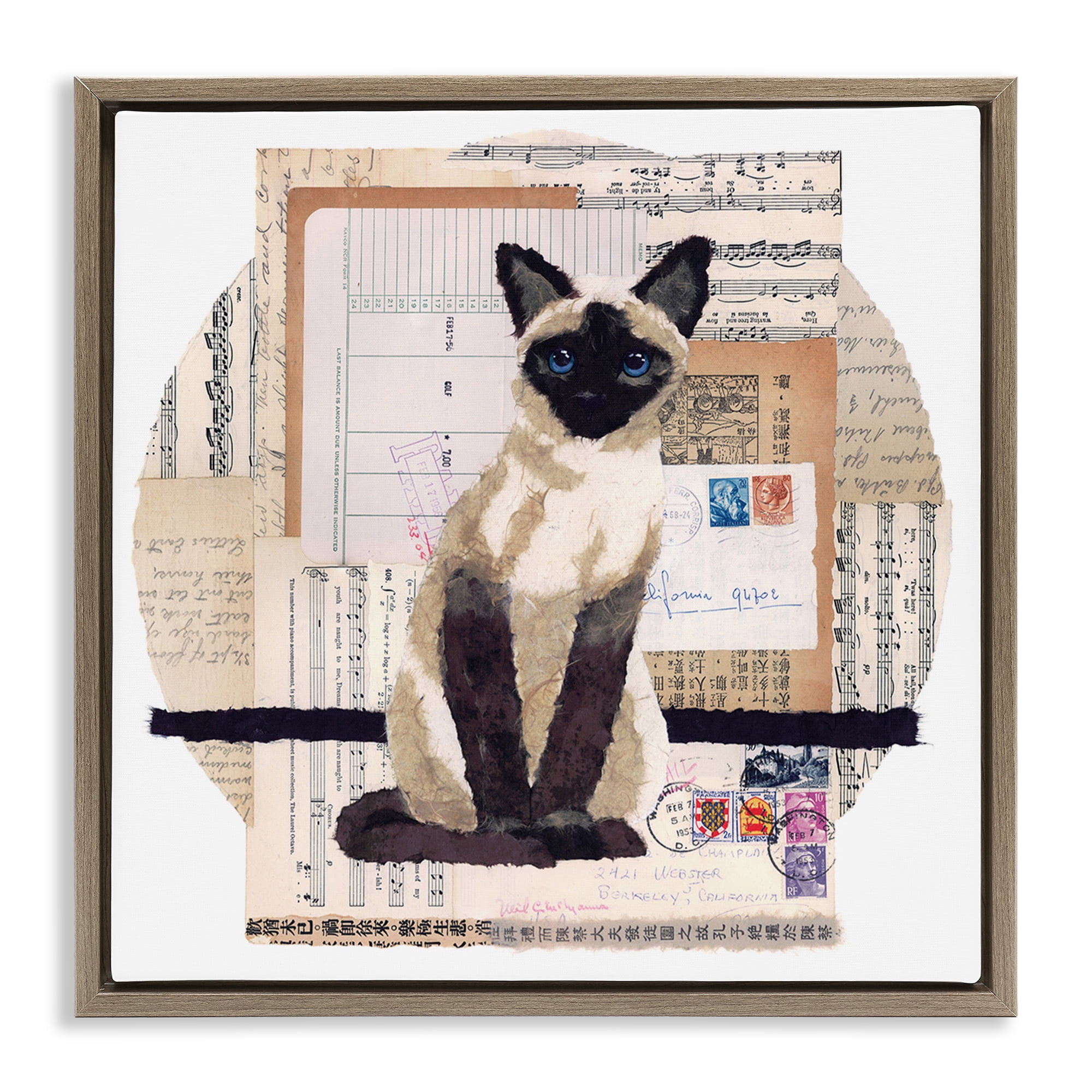 Stupell Industries Siamese Cat Collage Animals & Insects Painting Brown Floater Framed Canvas Art Print Wall Art, 18 x 18