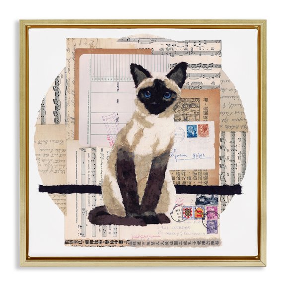 Stupell Industries Siamese Cat Collage Animals & Insects Painting Gold Floater Framed Canvas Art Print Wall Art, 18 x 18
