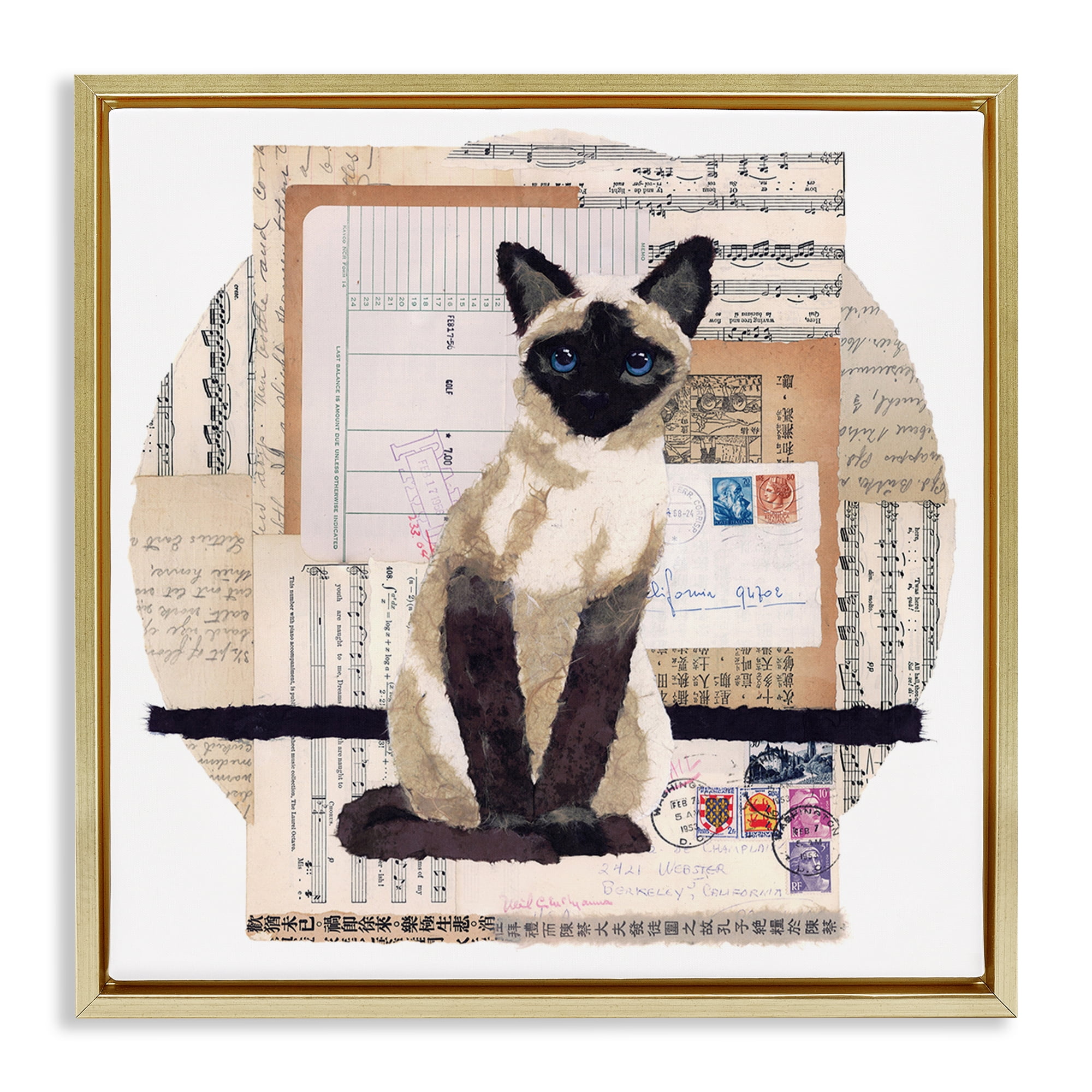 Stupell Industries Siamese Cat Collage Animals & Insects Painting Gold Floater Framed Canvas Art Print Wall Art, 25 x 25