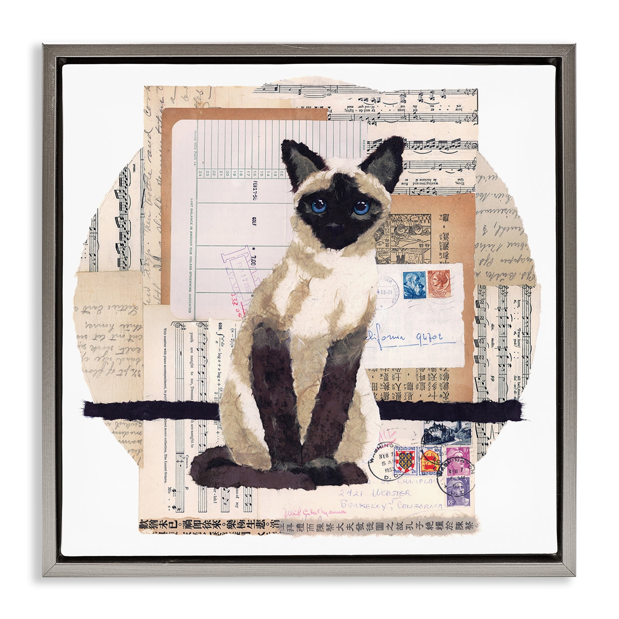 Stupell Industries Siamese Cat Collage Animals & Insects Painting Gray Floater Framed Canvas Art Print Wall Art, 25 x 25