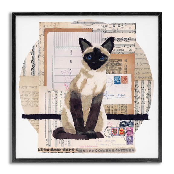 Stupell Industries Siamese Cat Collage Animals & Insects Painting Gray Framed Art Print Wall Art, 12 x 12