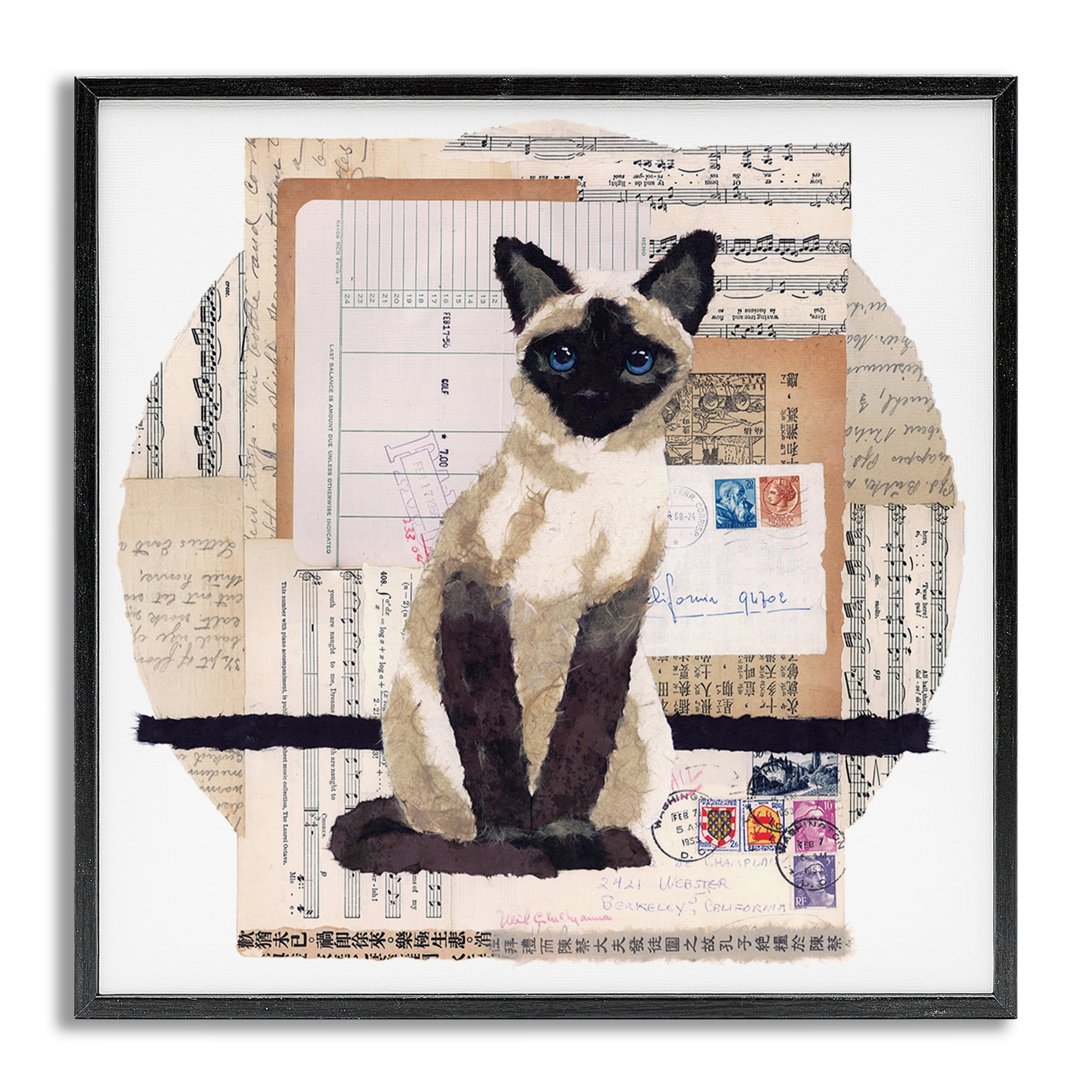 Stupell Industries Siamese Cat Collage Animals & Insects Painting Gray Framed Art Print Wall Art, 24 x 24