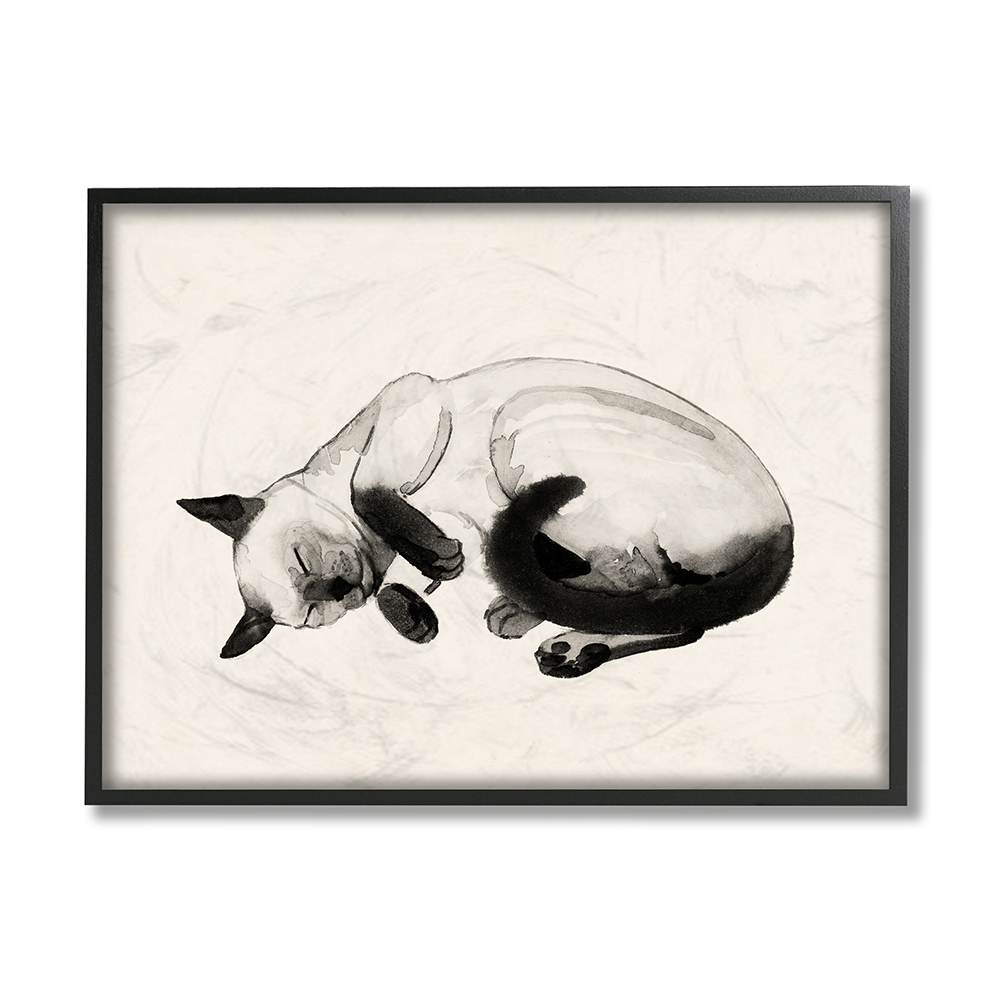 Stupell Industries Siamese Cat Nap Minimal Relaxed Pet Black Framed by Grace Popp