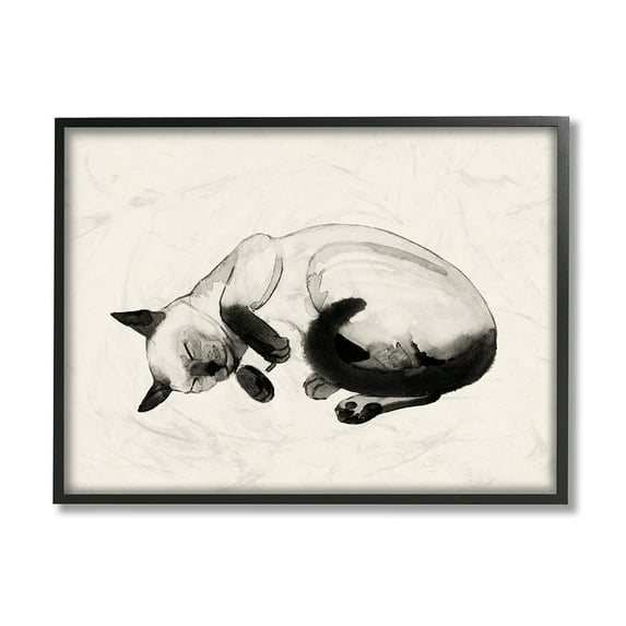 Stupell Industries Siamese Cat Nap Minimal Relaxed Pet Black Framed by Grace Popp
