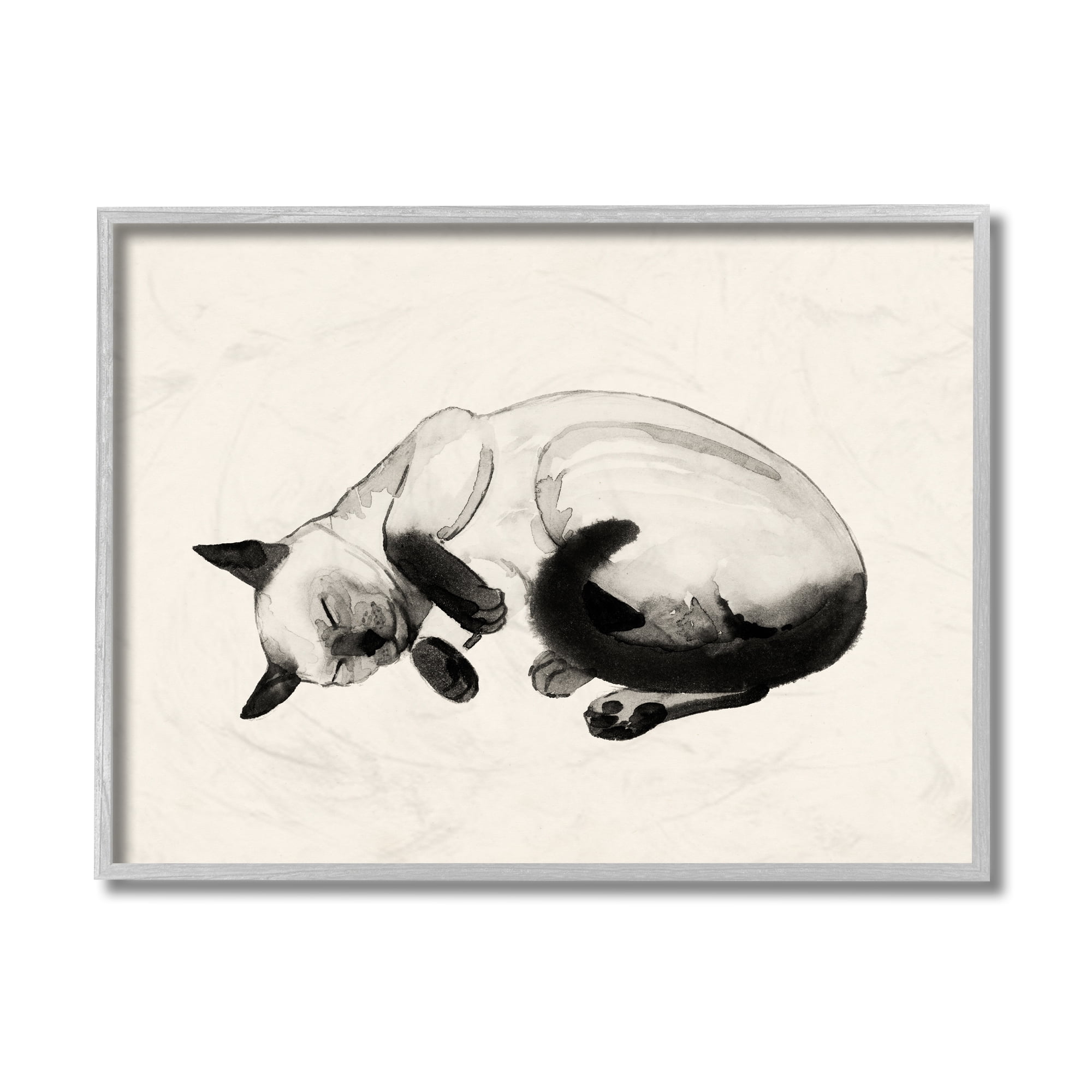 Stupell Industries Siamese Cat Nap Minimal Relaxed Pet Gray Framed by Grace Popp