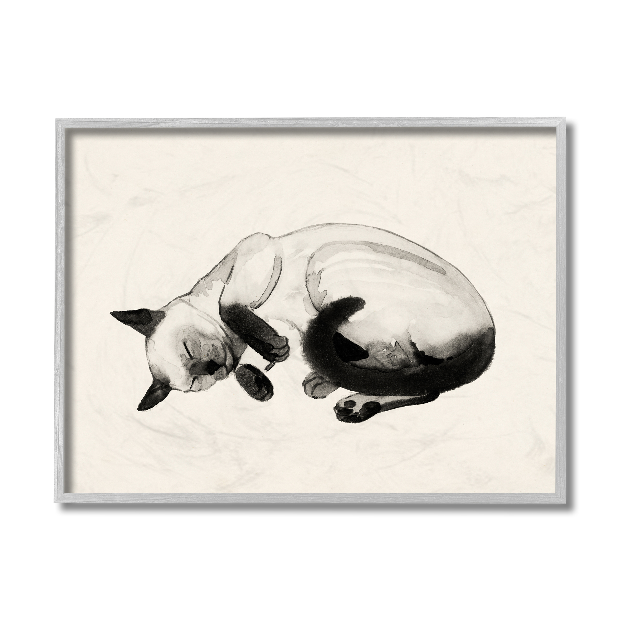 Stupell Industries Siamese Cat Nap Minimal Relaxed Pet Gray Framed by Grace Popp