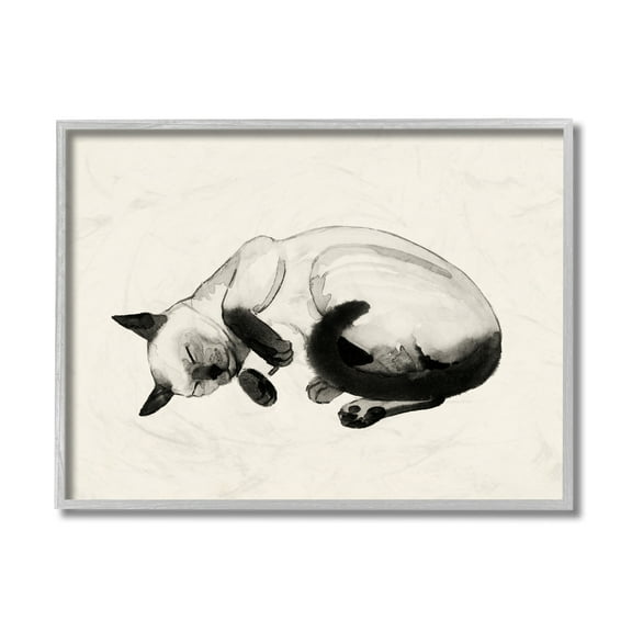 Stupell Industries Siamese Cat Nap Minimal Relaxed Pet Gray Framed by Grace Popp