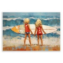 Stupell Industries Siblings with Surfboard People Painting Unframed Art Print Wall Art, 15 x 10