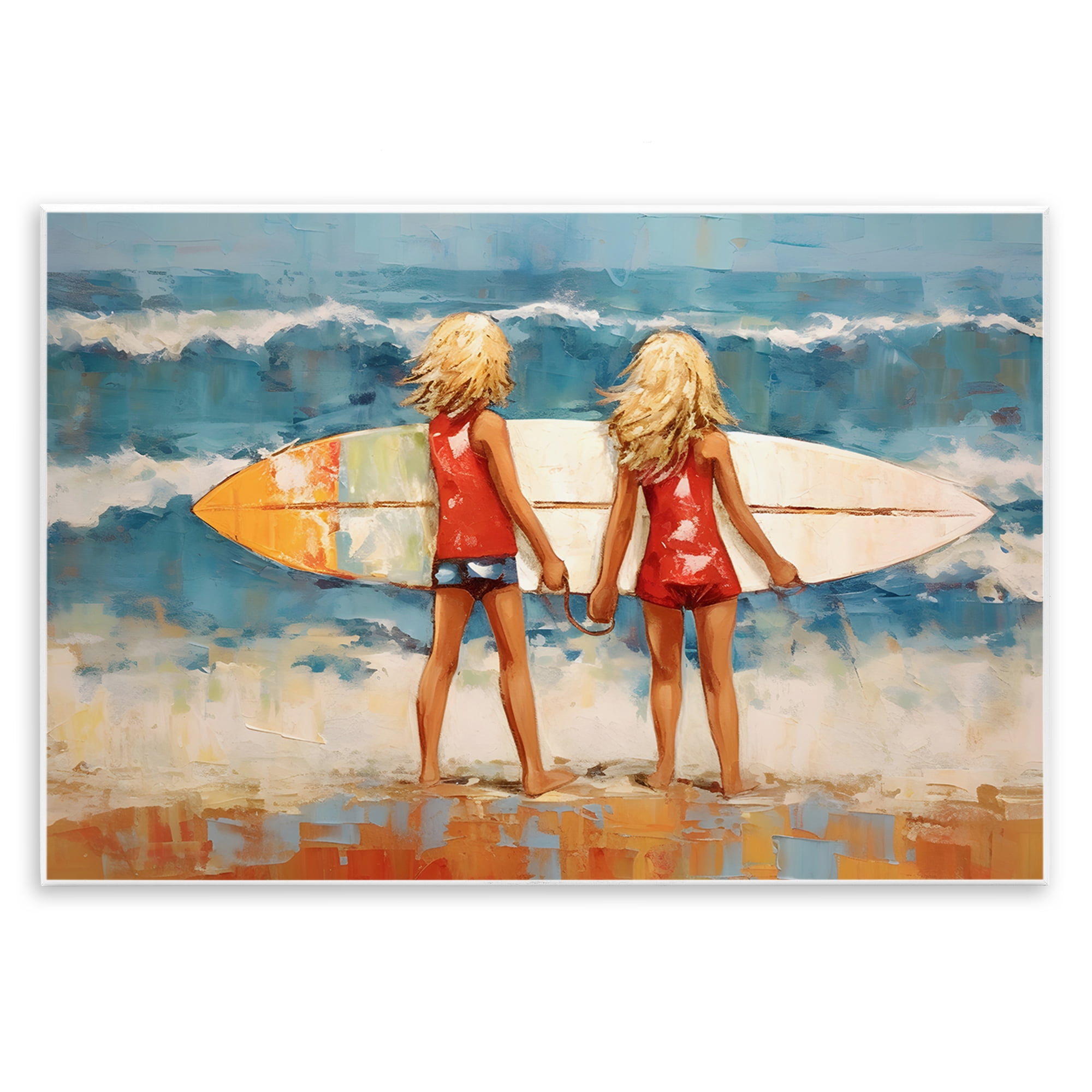 Stupell Industries Siblings with Surfboard People Painting Unframed Art Print Wall Art, 19 x 13