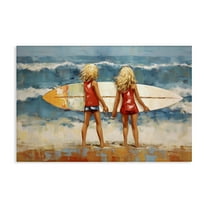 Stupell Industries Siblings with Surfboard People Painting Wrapped Canvas Art Print Wall Art, 24 x 16