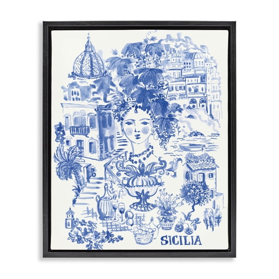 Stupell Industries Glam Sicilia City In Blue Black Floating Frame Canvas Art, 17 x 21, by Karolina Sato