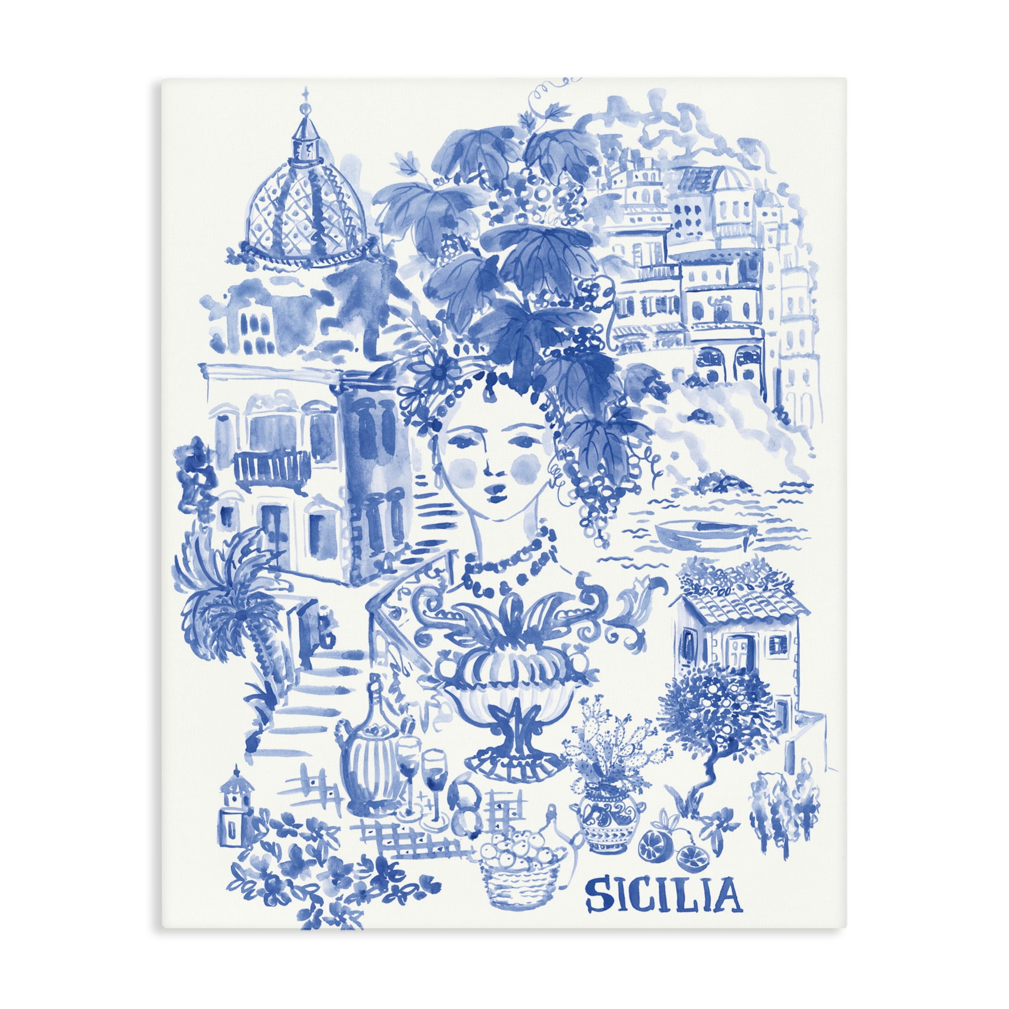 Stupell Industries Sicilia City In Blue Canvas Wall Art, design by Karolina Sato
