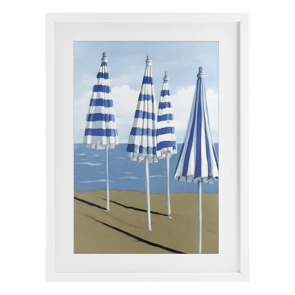 Stupell Industries Sicilian Summer Umbrellas White Framed Print Under Glass design by Norm Stelfox, 23 x 17