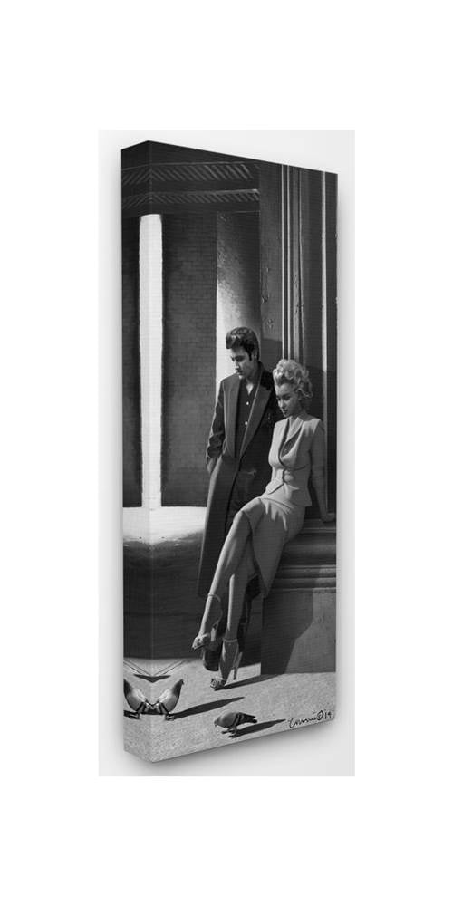 Stupell Industries Sidewalk Birds Vintage Black And White Hollywood Movie Star Classic Illustration Canvas Wall Art by Jadei Graphics