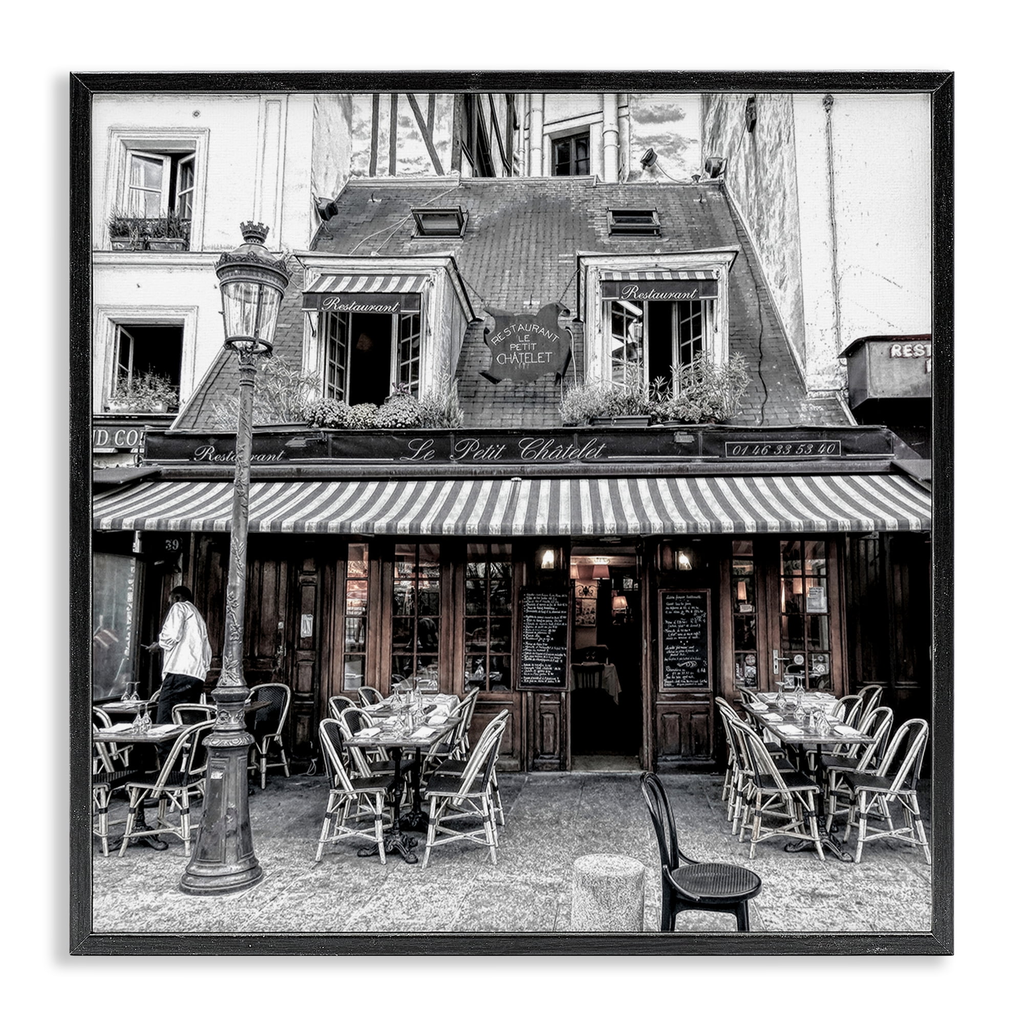 Stupell Industries Sidewalk Café Bistro Buildings & Architecture Photography Black Framed Art Print Wall Art, 17 x 17