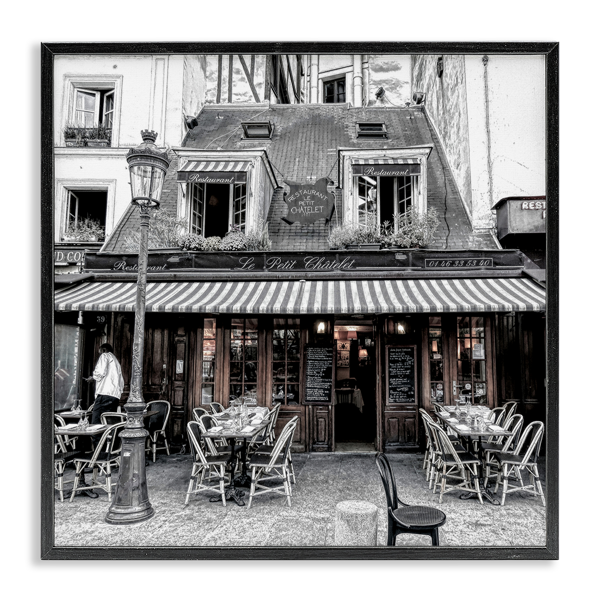 Stupell Industries Sidewalk Café Bistro Buildings & Architecture Photography Black Framed Art Print Wall Art, 24 x 24