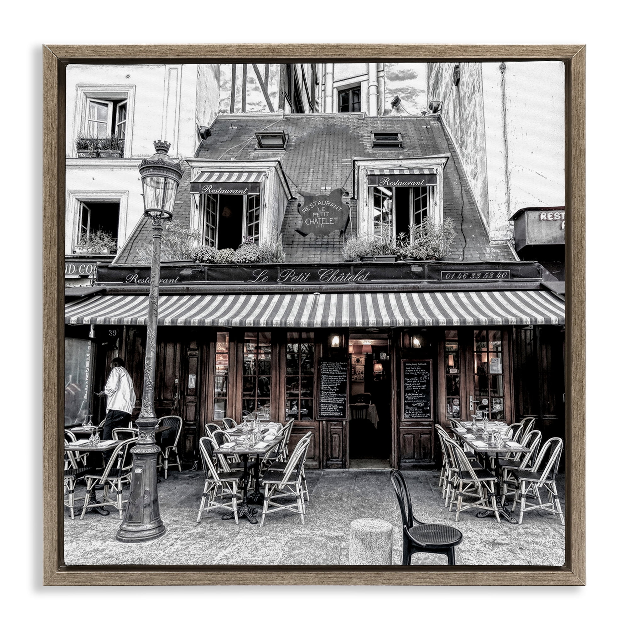 Stupell Industries Sidewalk Café Bistro Buildings & Architecture Photography Brown Floater Framed Canvas Art Print Wall Art, 25 x 25
