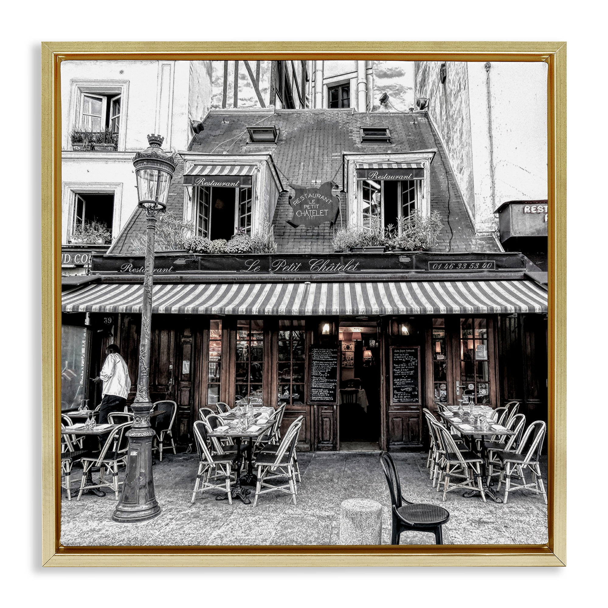 Stupell Industries Sidewalk Café Bistro Buildings & Architecture Photography Gold Floater Framed Canvas Art Print Wall Art, 25 x 25