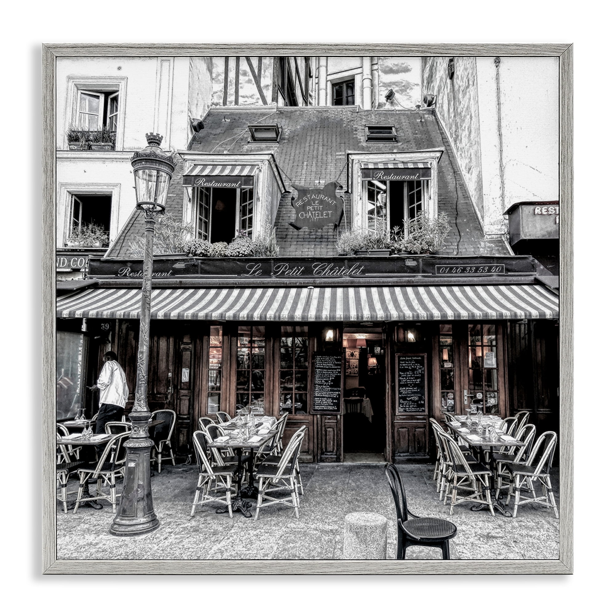 Stupell Industries Sidewalk Café Bistro Buildings & Architecture Photography Gray Framed Art Print Wall Art, 17 x 17