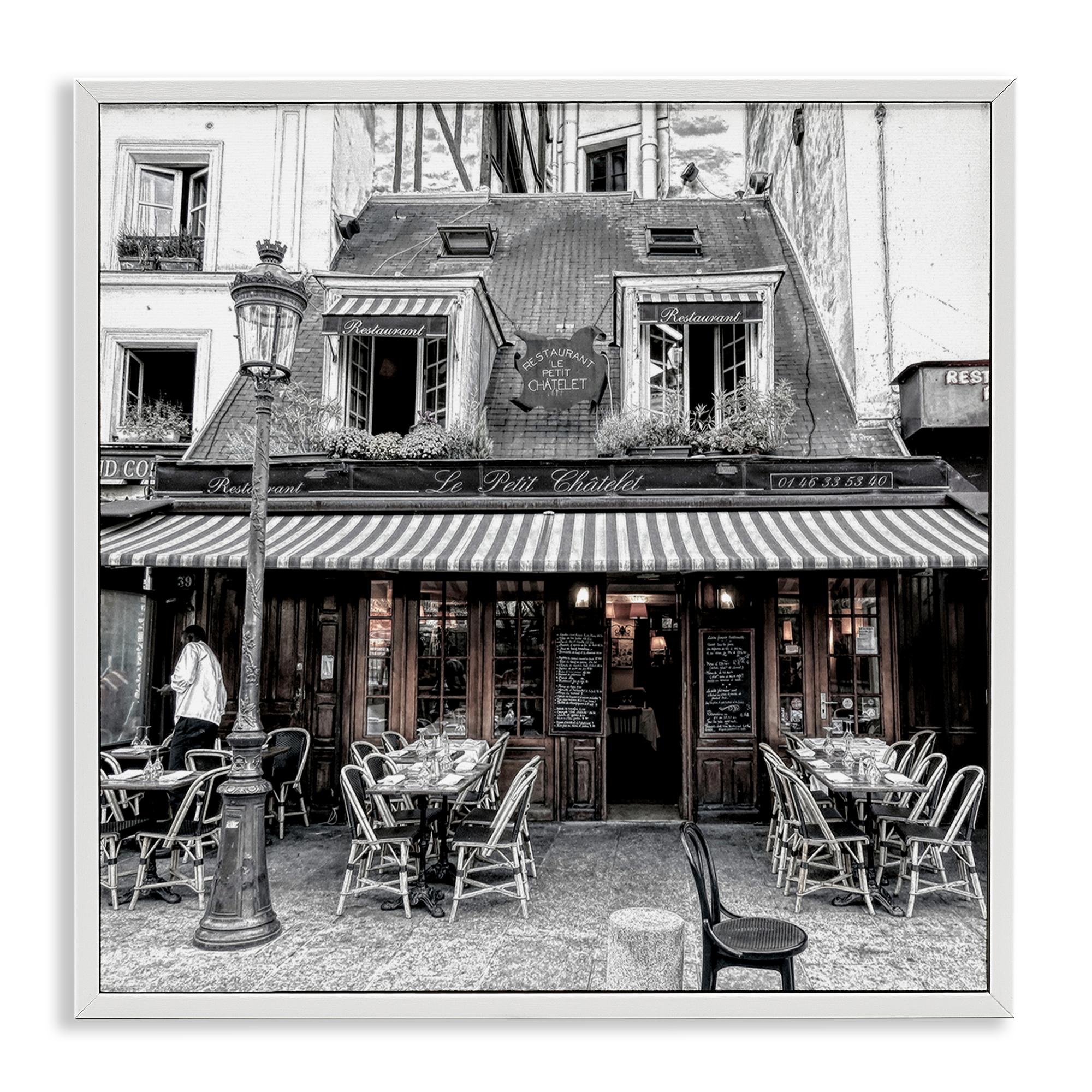 Stupell Industries Sidewalk Café Bistro Buildings & Architecture Photography White Framed Art Print Wall Art, 17 x 17