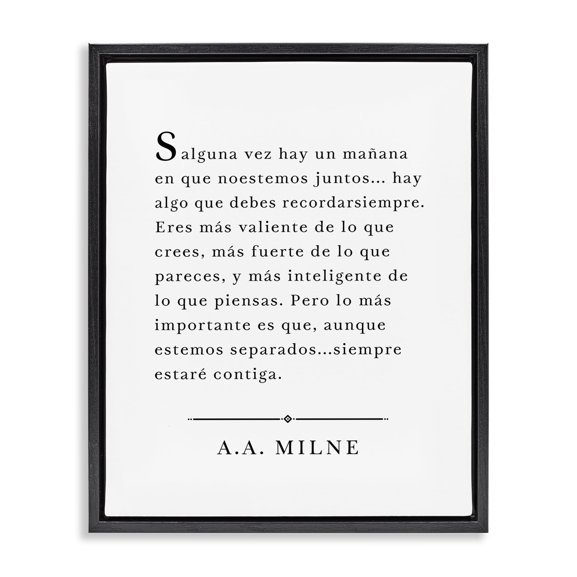 Stupell Industries Siempre Contigo - A.A. Milne Inspirational Quotes & Sayings Painting Black Floater Framed Art Print Wall Art, 25 x 31