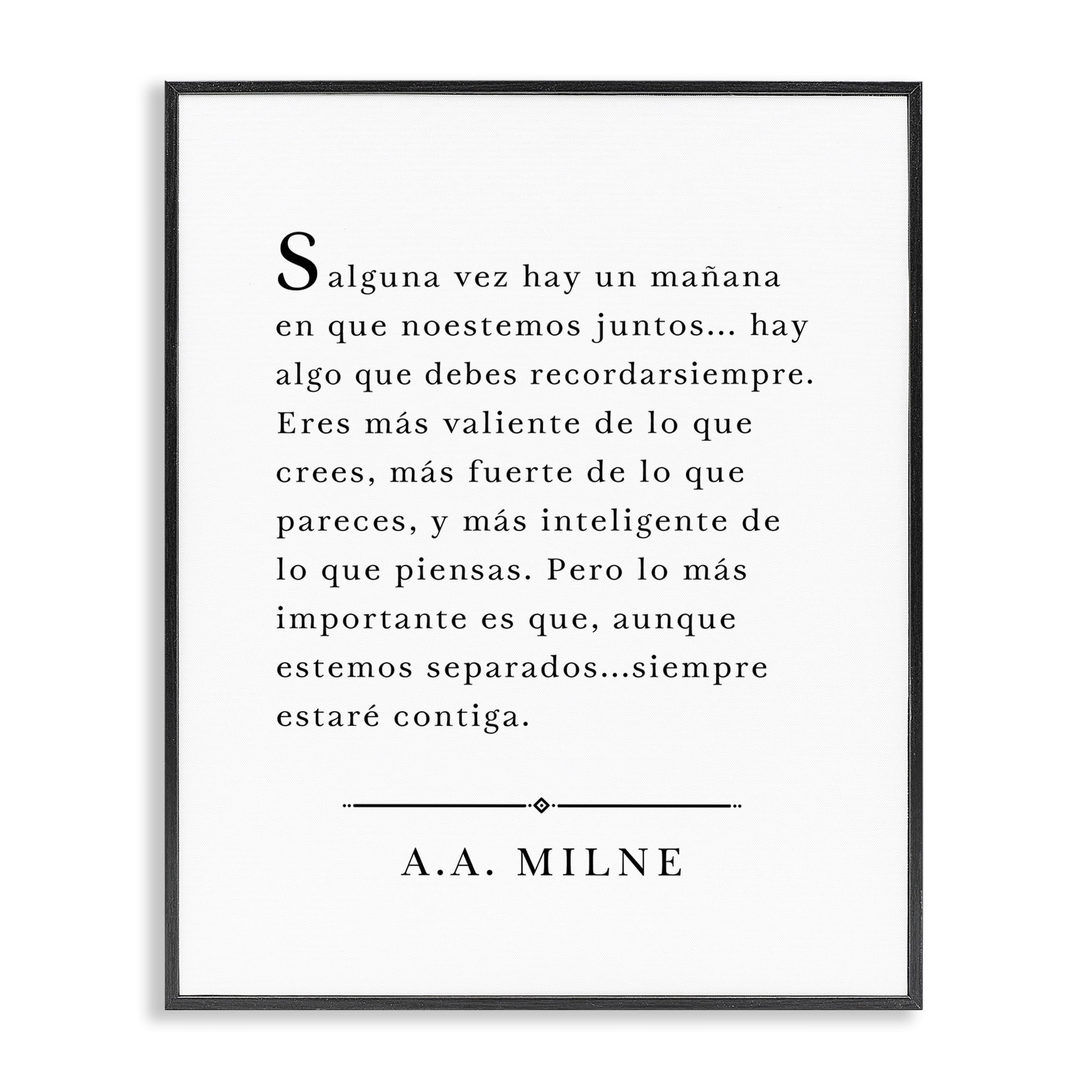 Stupell Industries Siempre Contigo - A.A. Milne Inspirational Quotes & Sayings Painting Black Framed Art Print Wall Art, 11 x 14