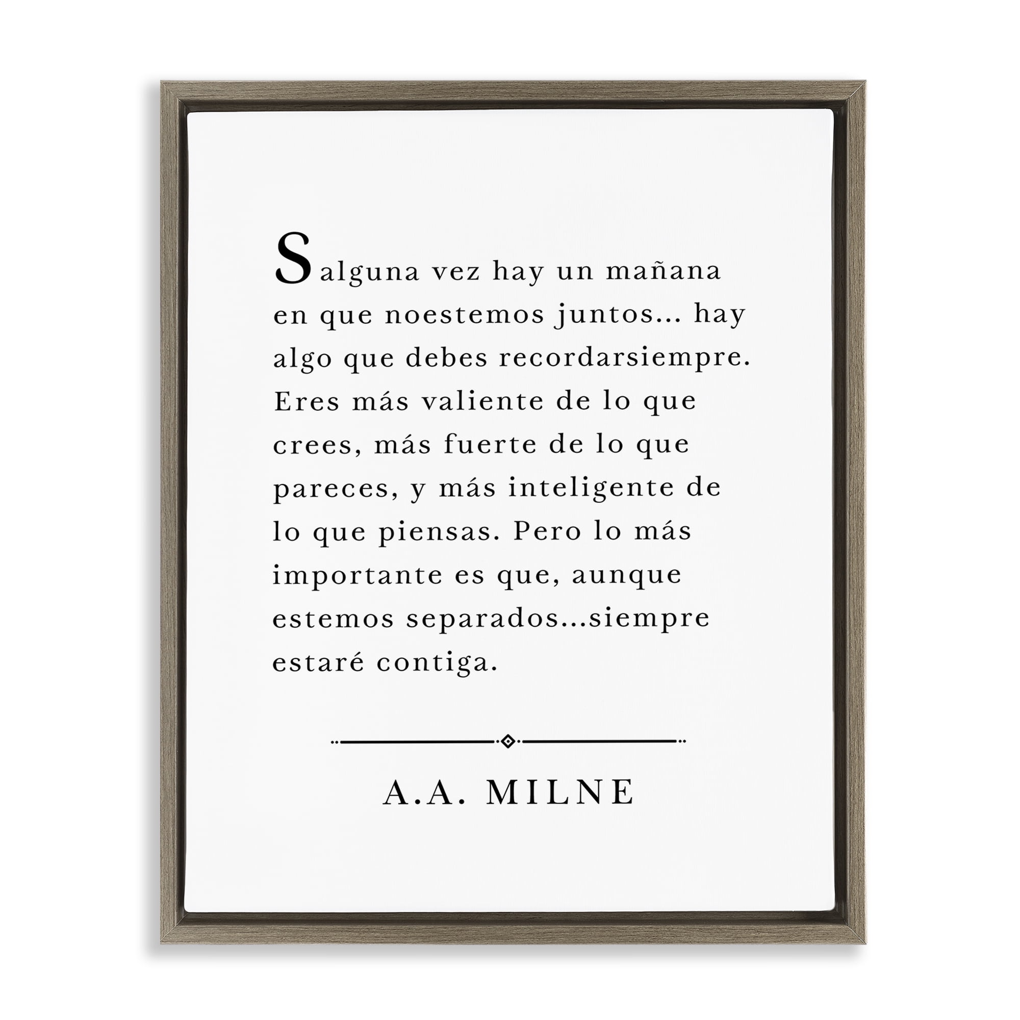 Stupell Industries Siempre Contigo - A.A. Milne Inspirational Quotes & Sayings Painting Brown Floater Framed Art Print Wall Art, 17 x 21