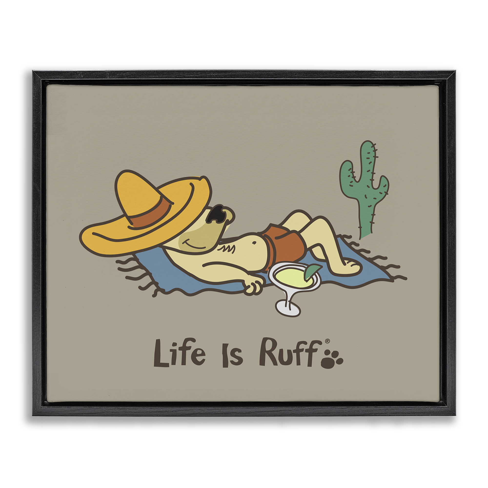Stupell Industries Siesta Dog in Desert Animals Painting Black Floater Framed Canvas Art Print Wall Art, 21 x 17