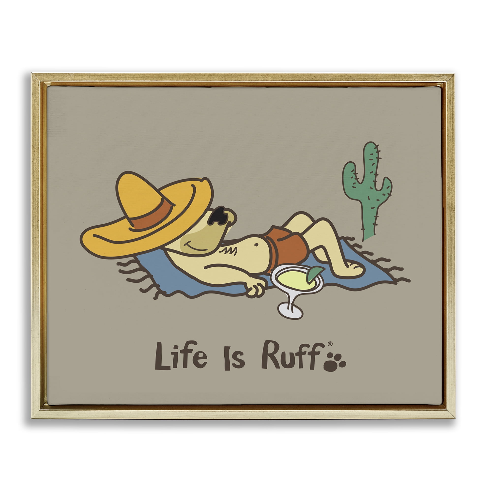 Stupell Industries Siesta Dog in Desert Animals Painting Gold Floater Framed Canvas Art Print Wall Art, 31 x 25
