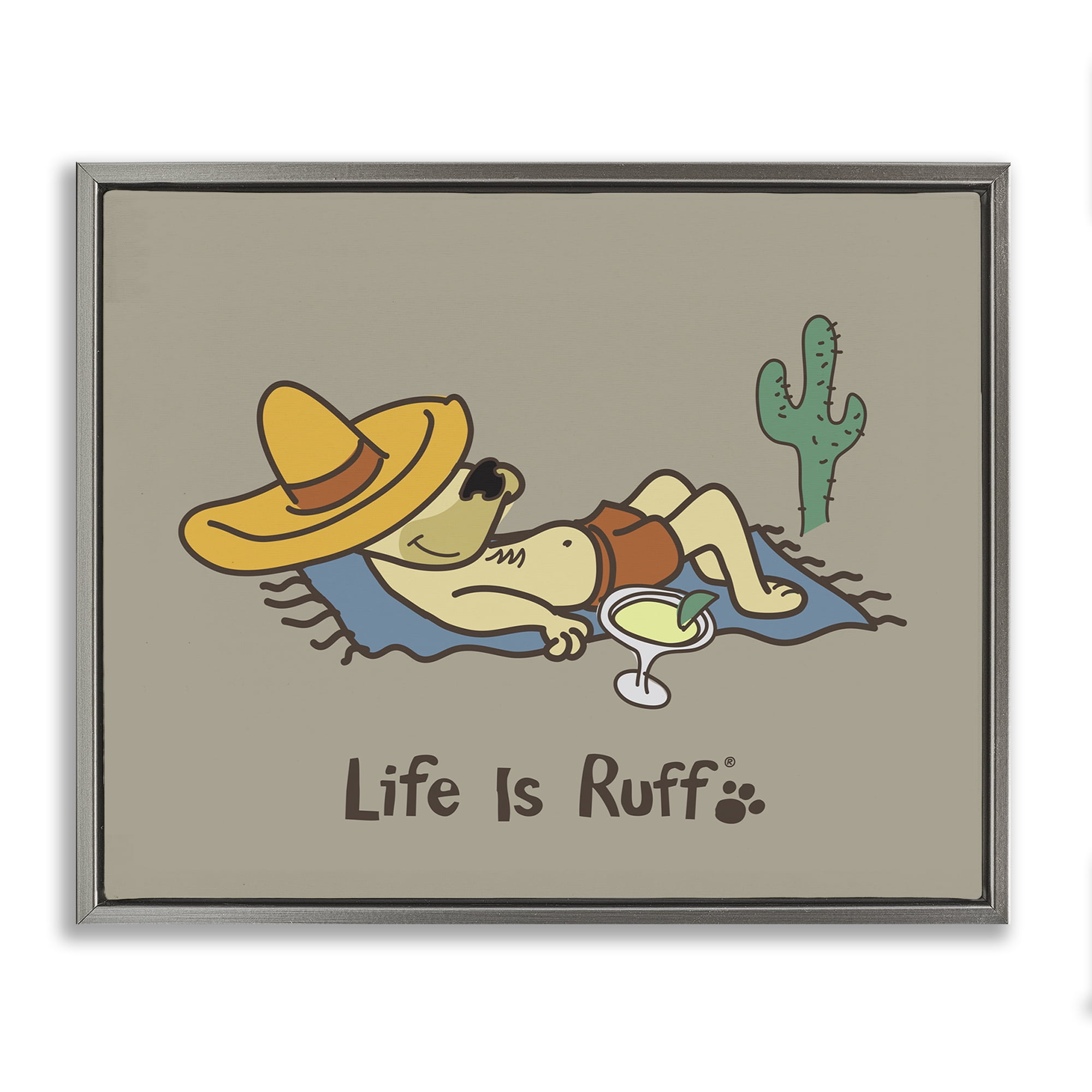 Stupell Industries Siesta Dog in Desert Animals Painting Gray Floater Framed Canvas Art Print Wall Art, 31 x 25