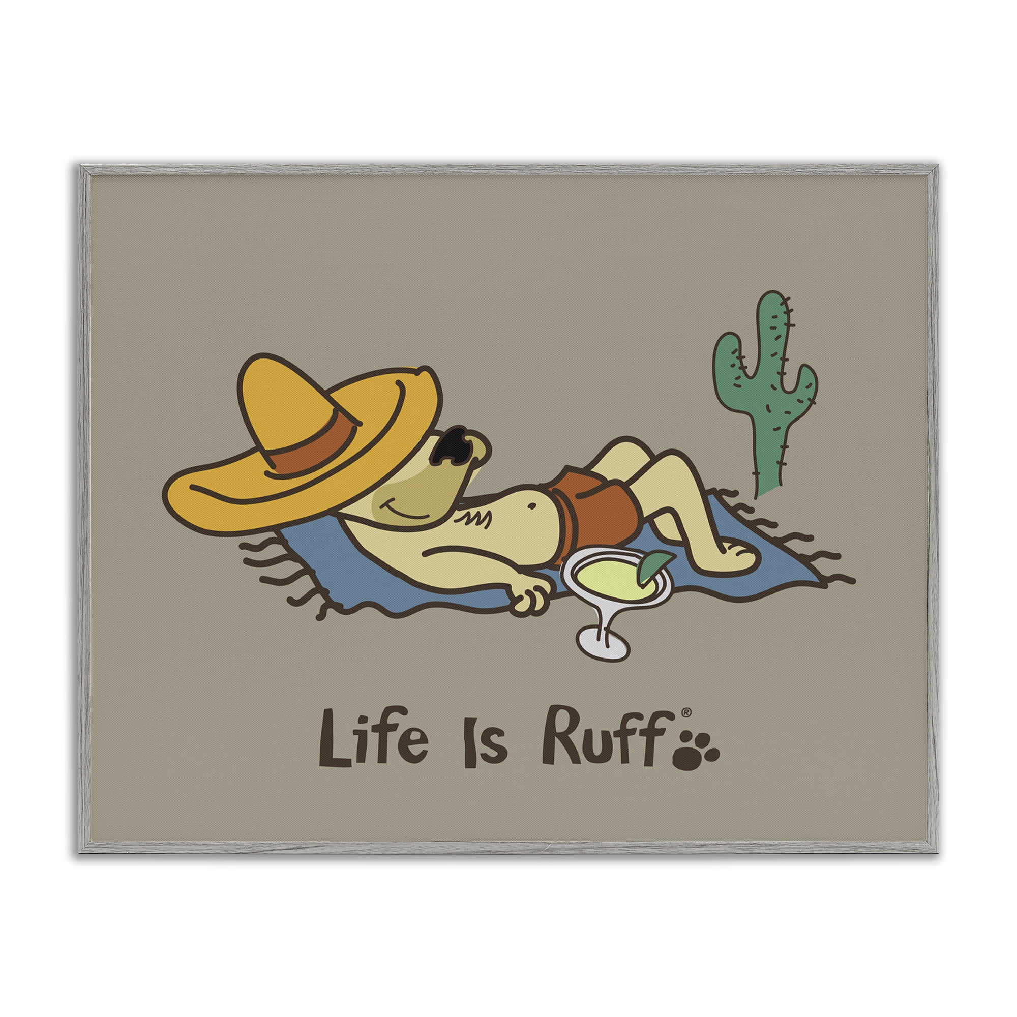 Stupell Industries Siesta Dog in Desert Animals Painting Gray Framed Art Print Wall Art, 14 x 11