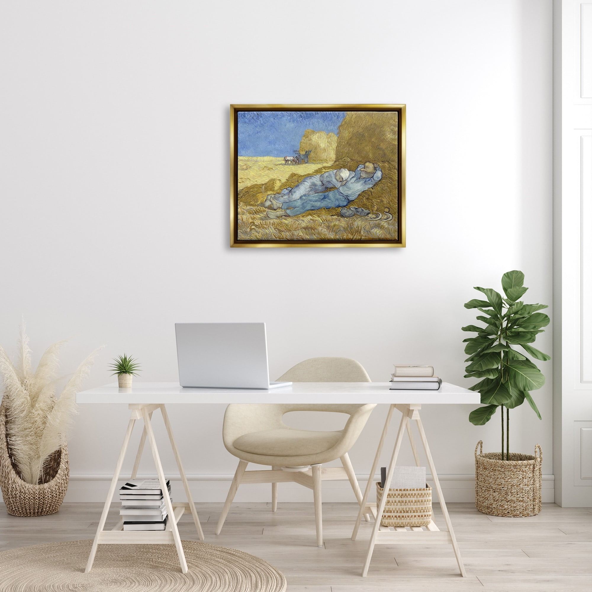 Stupell Industries The Siesta Vincent van Gogh Classic Painting Painting Metallic Gold Floating Framed Canvas Print Wall Art, Design by one1000paintings