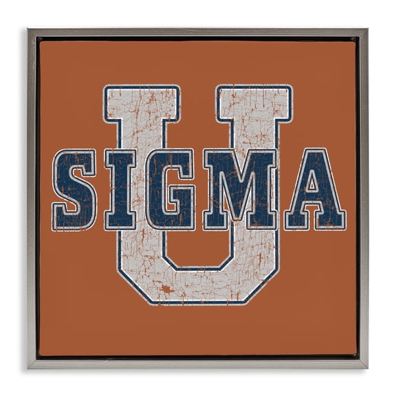 Stupell Industries Sigma University on Brown Gray Framed Floater Canvas Wall Art, design by Grotto Studios
