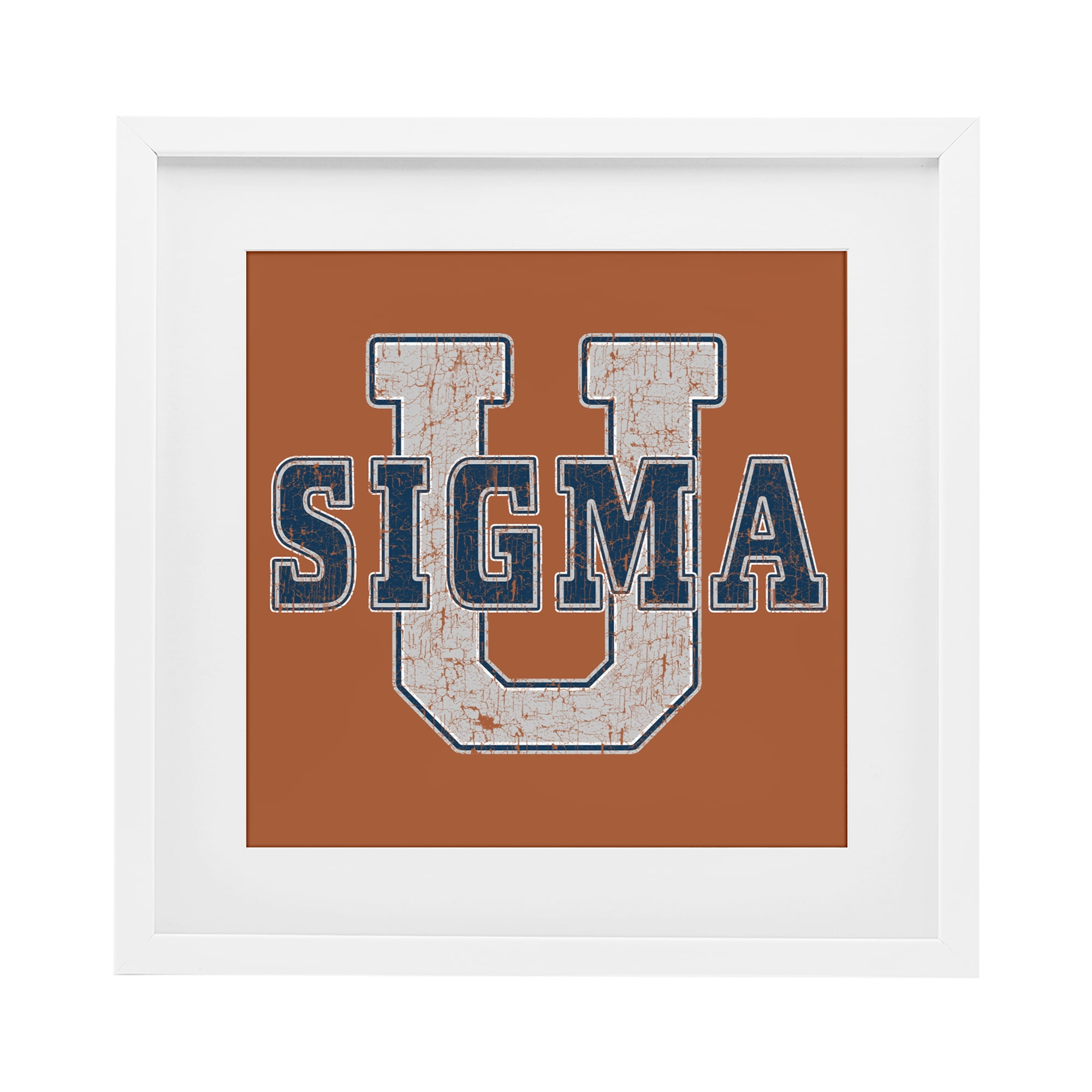 Stupell Industries Sigma University on Brown White Framed Print Under Glass, design by Grotto Studios
