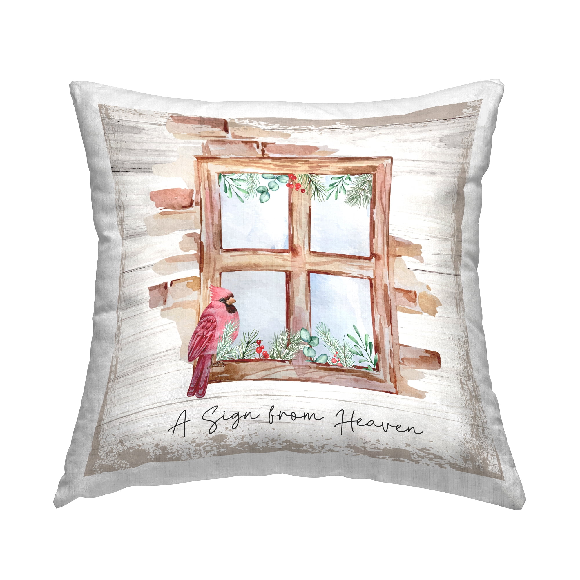 Stupell Industries Sign From Heaven Cardinal Windowsill Printed Throw Pillow Design by ND Art