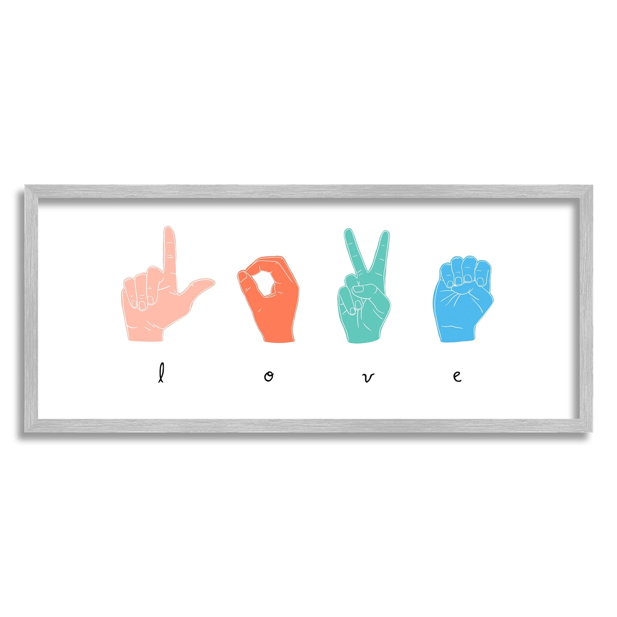 Stupell Industries Sign Language Love Hands Design Graphic Art Gray Framed Art Print Wall Art, 10x24, by Emma Scarvey