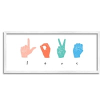 Stupell Industries Sign Language Love Hands Design Graphic Art White Framed Art Print Wall Art, 13x30, by Emma Scarvey